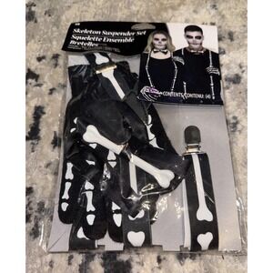 Fun World Skeleton Suspender Set Bow Tie, Gloves, Suspenders Costume Adult New